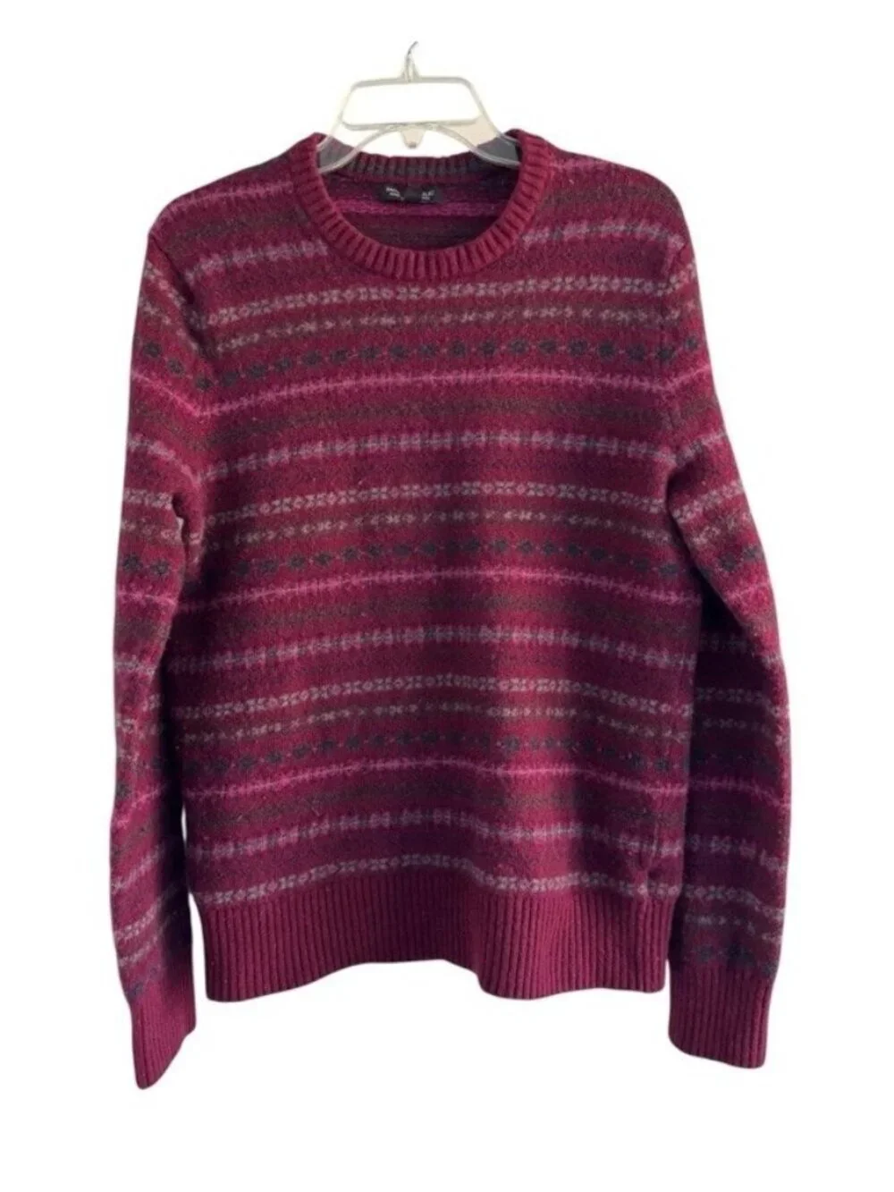 Banana Republic Italian Yarn Men's Sz Large Burgundy Fair Isle Knit Pullover